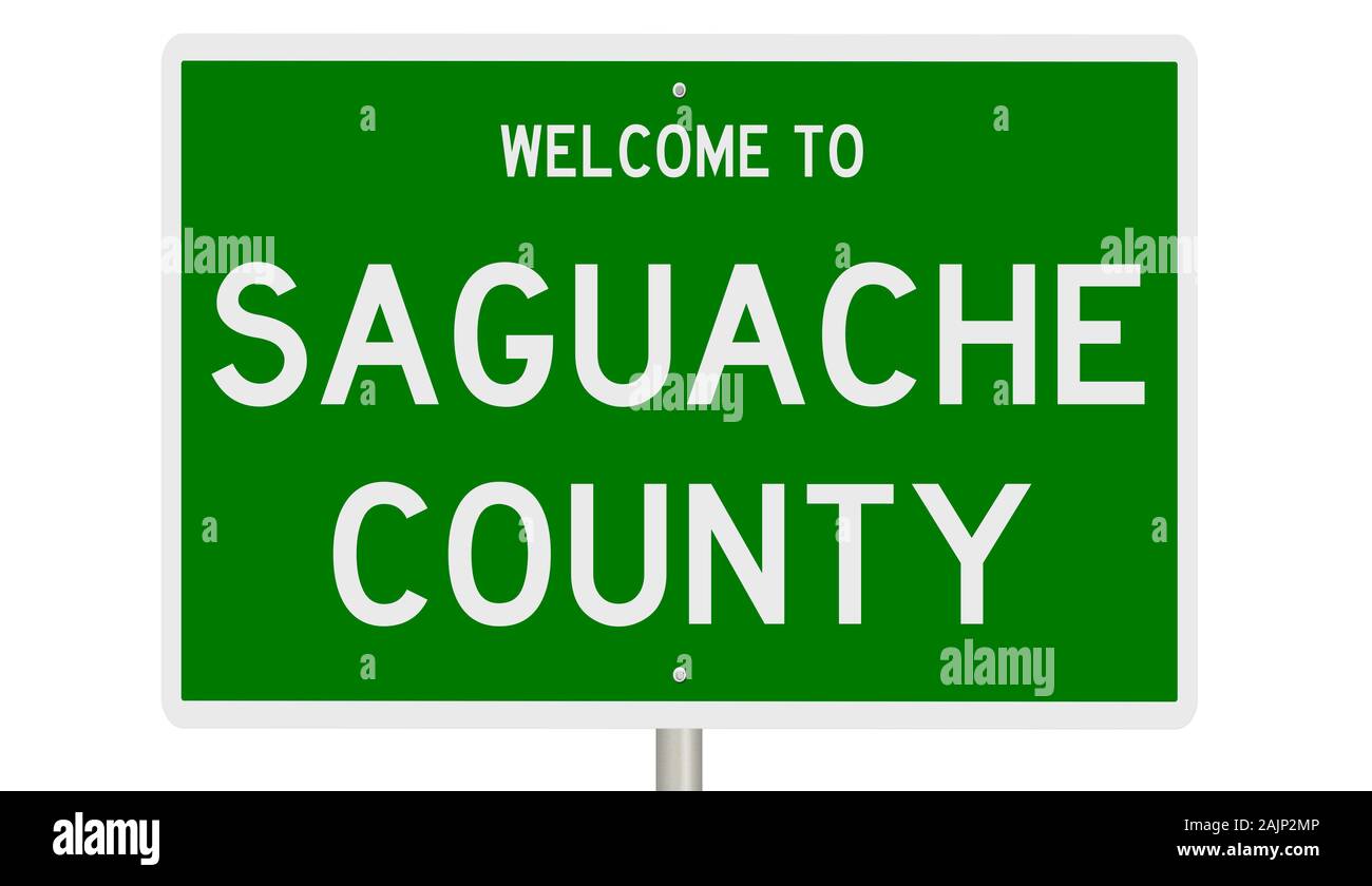 Rendering of a green 3d highway sign for Saguache County Stock Photo
