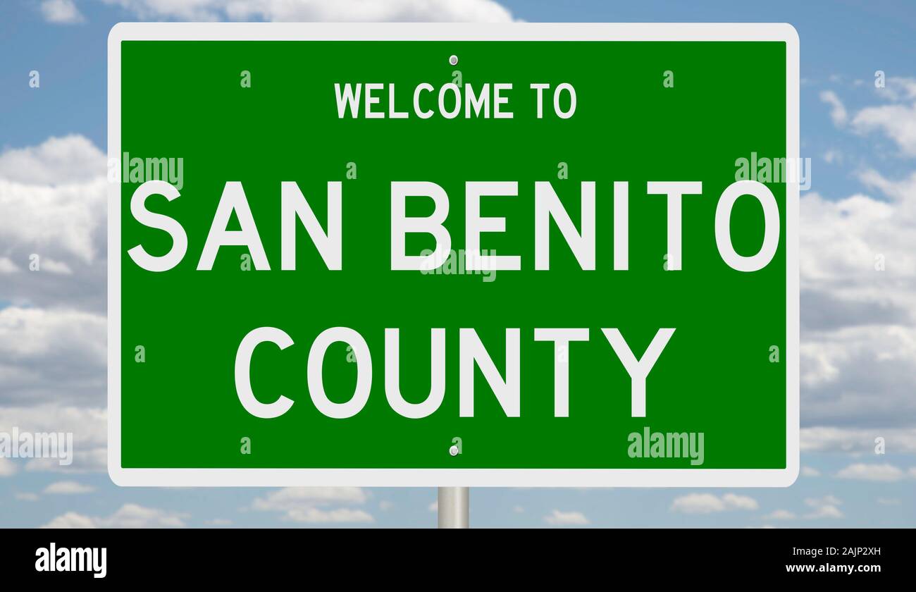 Rendering of a green 3d highway sign for San Benito County Stock Photo