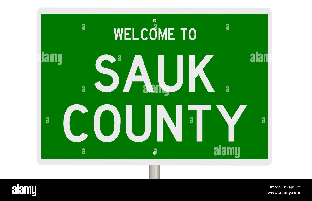 Rendering of a green 3d highway sign for Sauk County Stock Photo Alamy