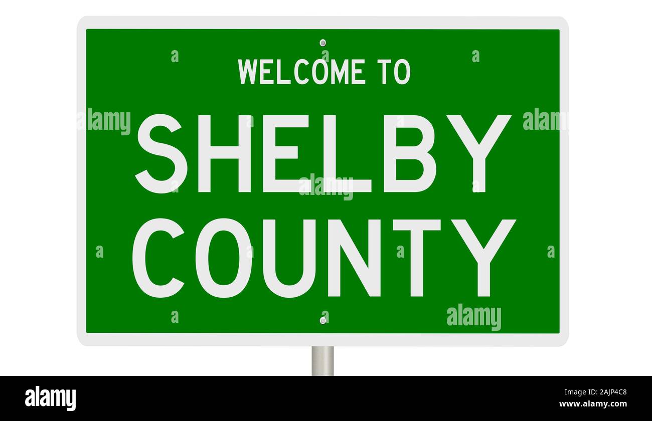 Rendering of a green 3d highway sign for Shelby County Stock Photo