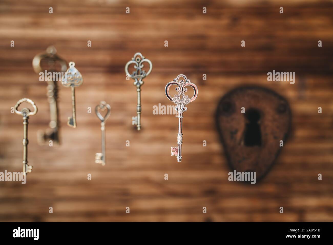 Choosing the right key, metaphorical to make right decisions. Stock Photo