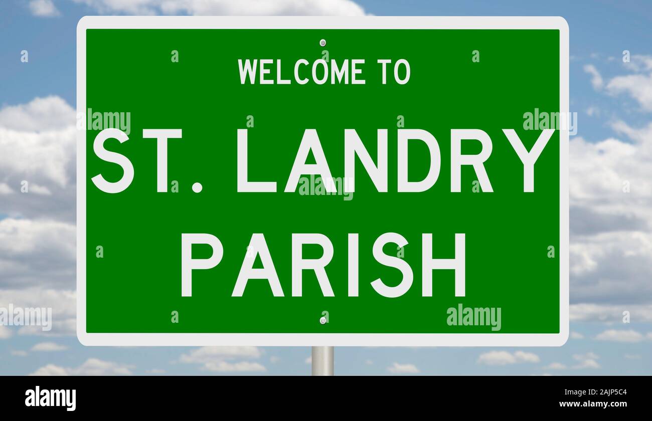 Rendering of a green 3d highway sign for St. Landry Parish in Louisiana