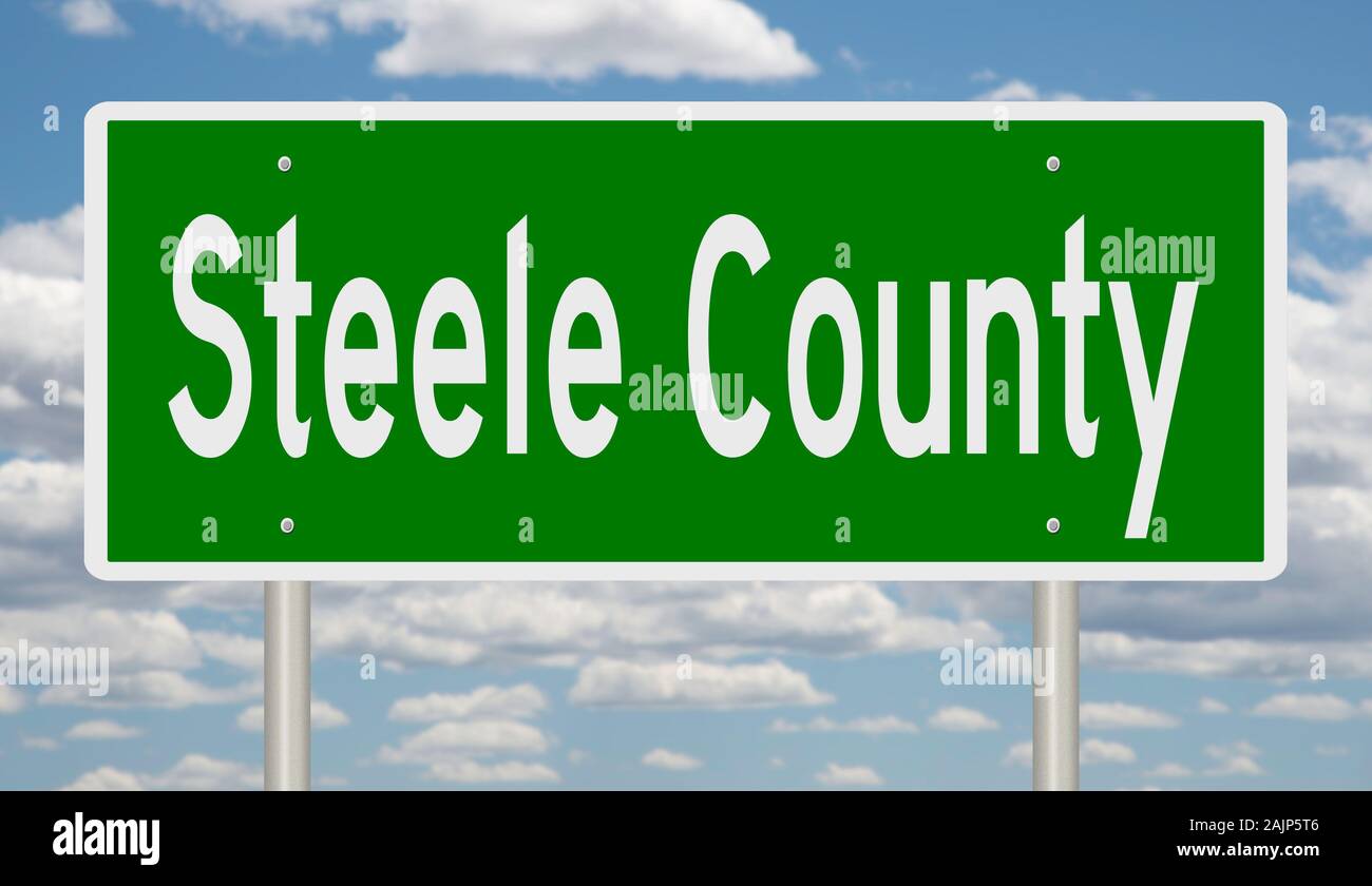 Rendering of a green 3d highway sign for Steele County Stock Photo