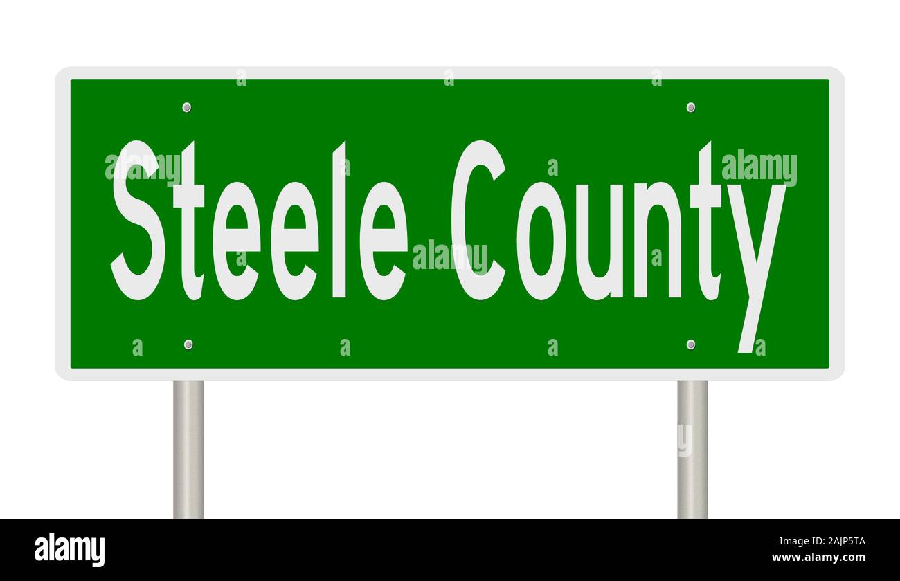 Rendering of a green 3d highway sign for Steele County Stock Photo