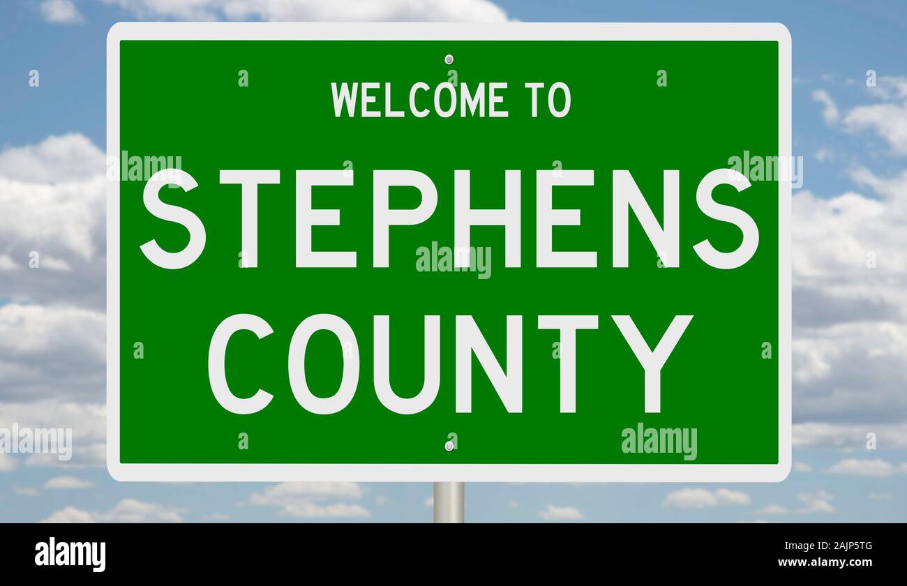 Rendering of a green 3d highway sign for Stephens County Stock Photo