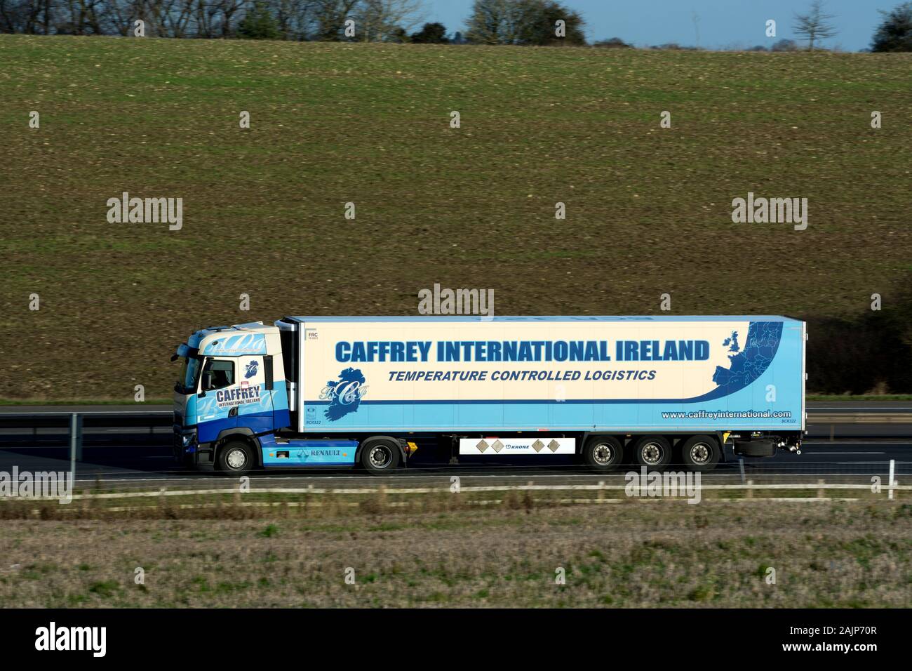 Caffrey Internetional Ireland lorry on the M40 motorway, Warwickshire, UK Stock Photo
