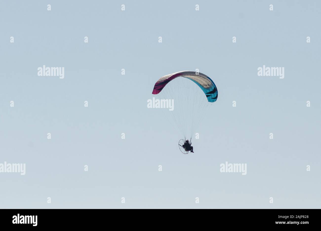 Paraglider using a motorised wing over Athens Greece Stock Photo