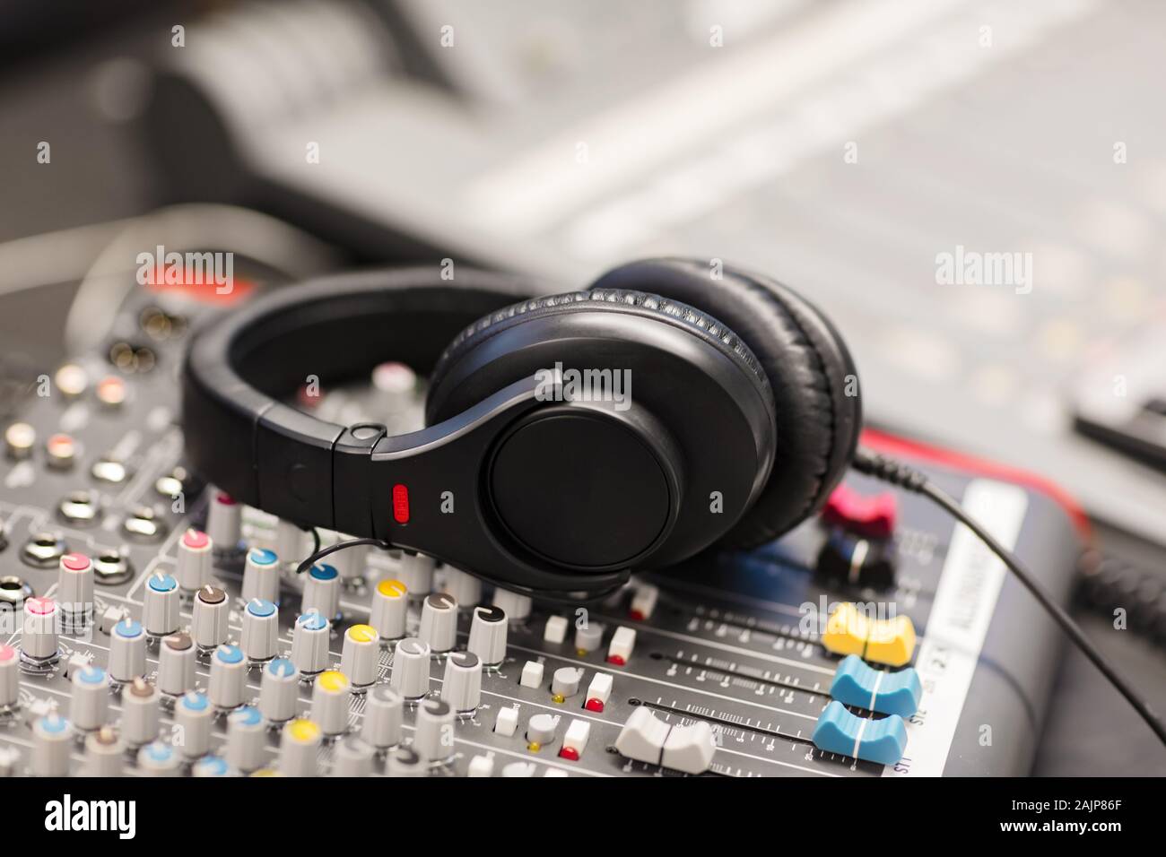 Headphones on Sound Mixer In Professional Radio Studio Stock Photo Alamy