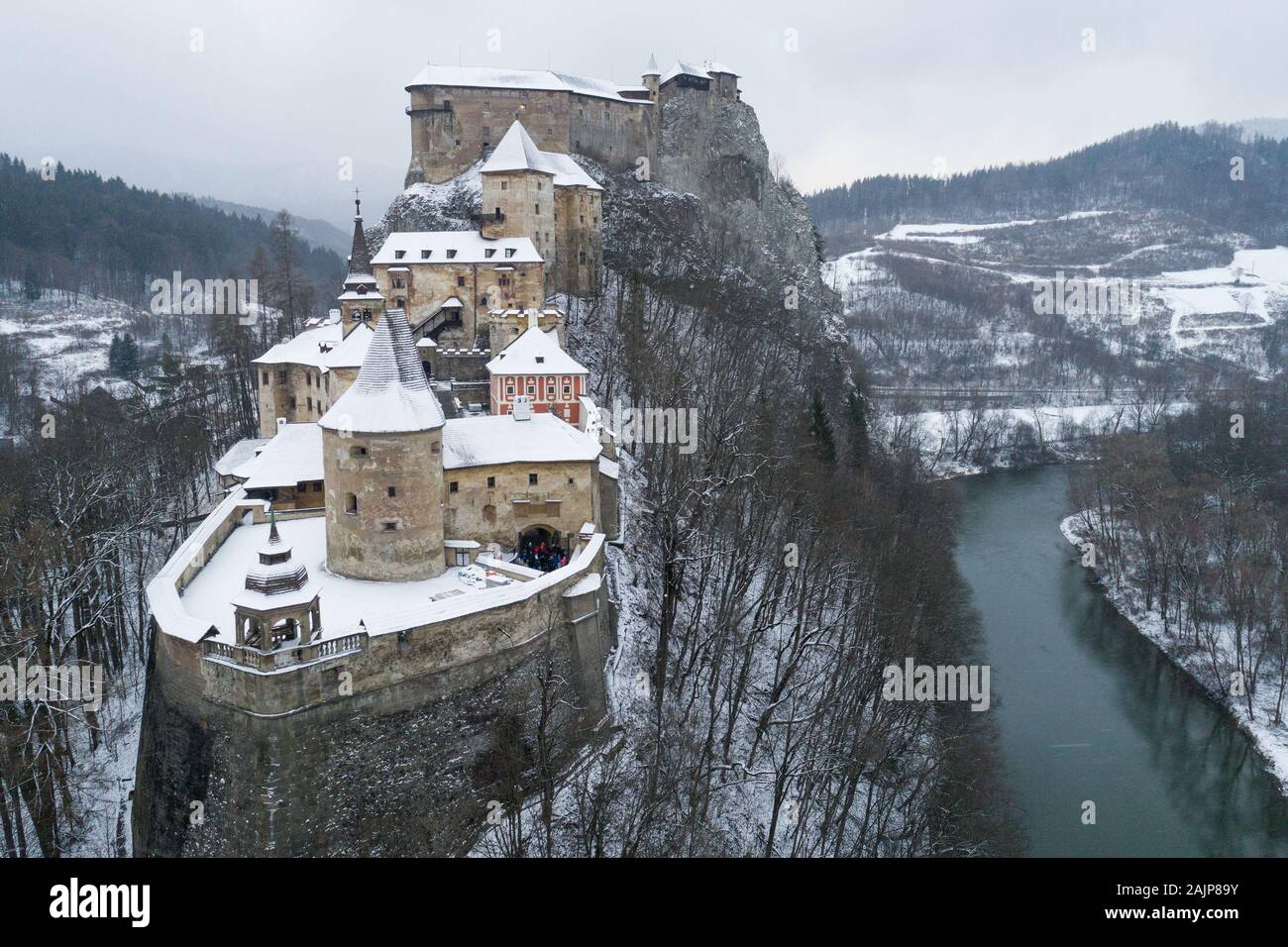 Aerial view of Orava Castle in winter, Oravsky Podzamok, Slovakia Stock ...