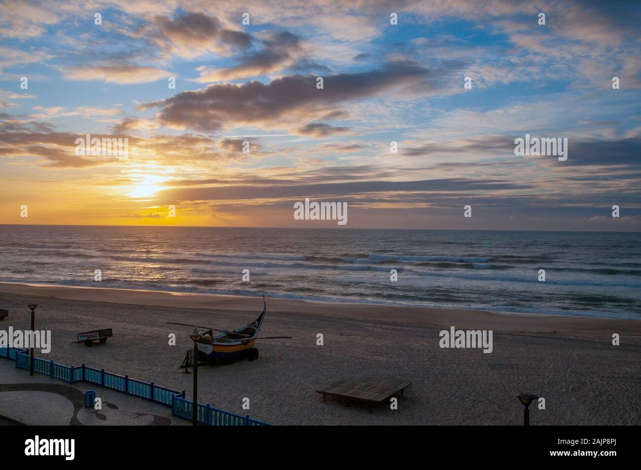 Atlantic Ocean Sunset. At Vieira de Leiria. A Portuguese village and also a parish in the municipality of Marinha Grande, Portugal Stock Photo