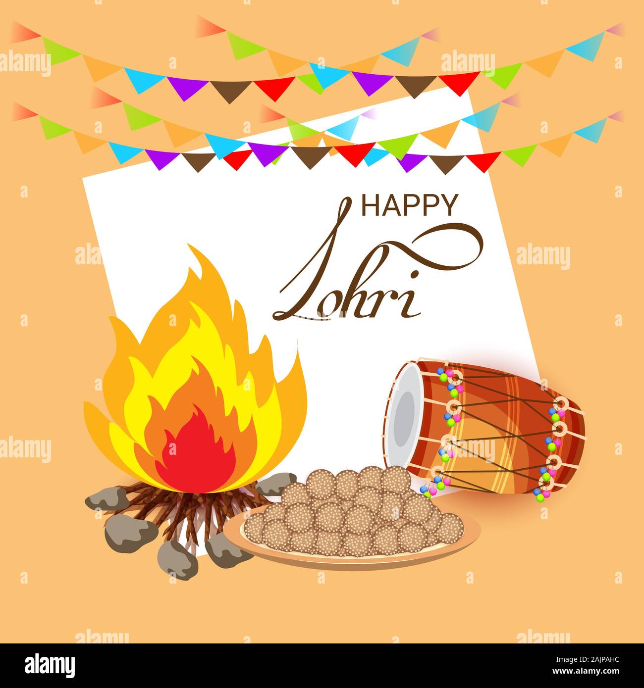 Vector illustration of a Holiday Background for Punjabi Festival Happy Lohri  Stock Photo - Alamy