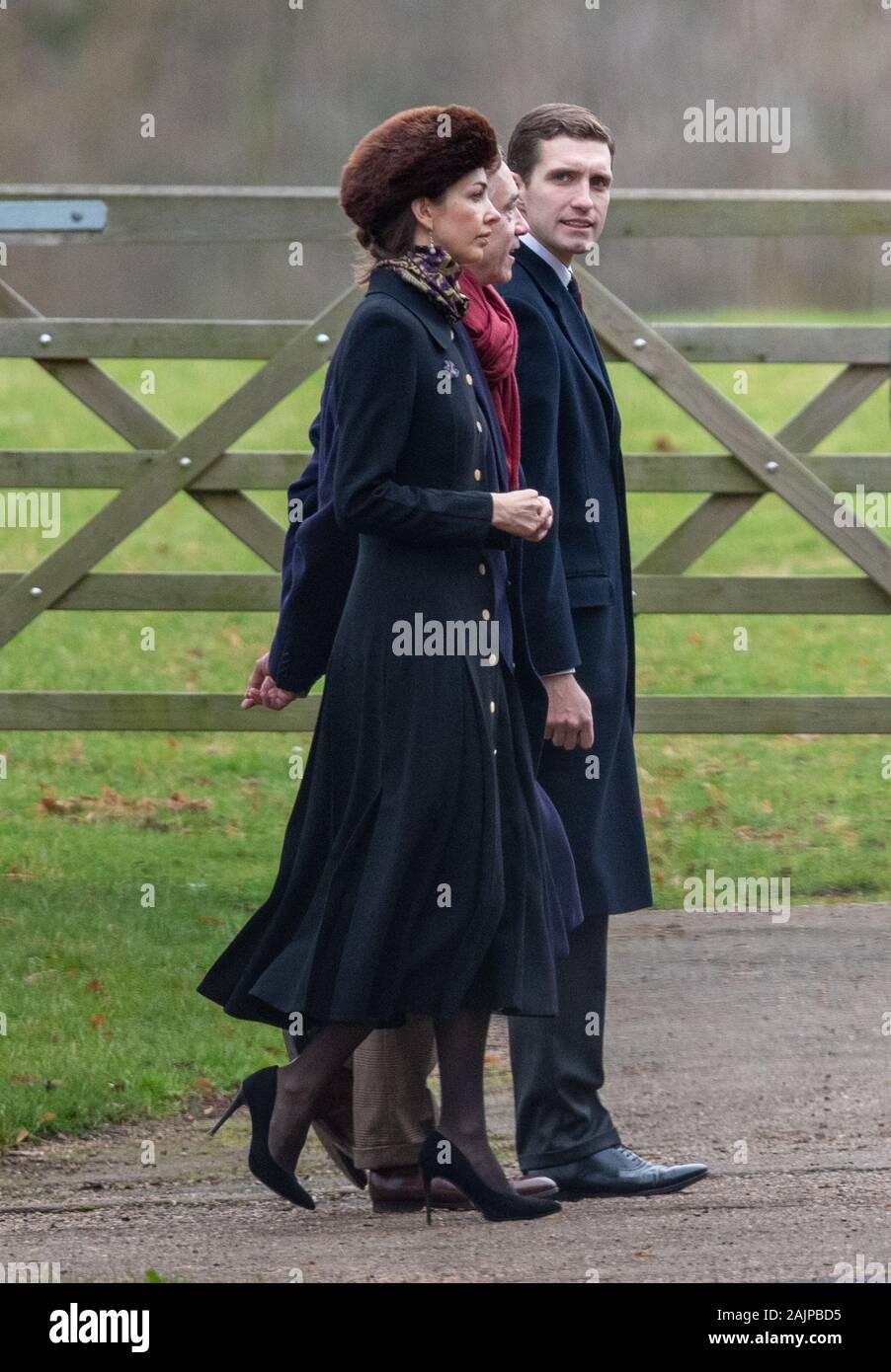Rose Hanbury the Marchioness of Cholmondeley arrives to attend a morning church service at St