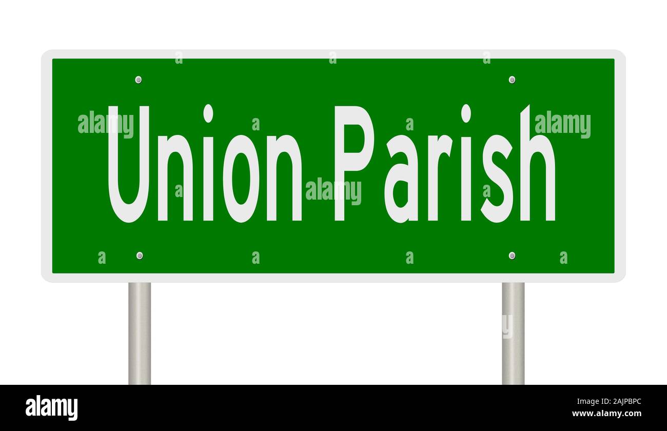 Rendering of a green 3d highway sign for Union Parish in Louisiana Stock Photo