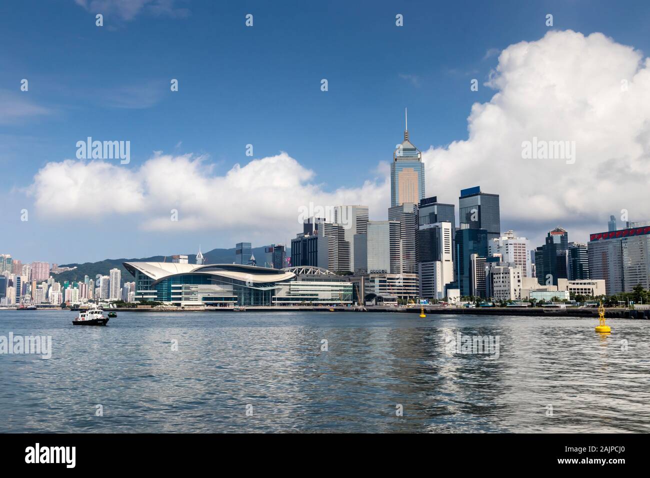 A view of the Hong Kong Convention and Exhibition Center and Wan Chai ...