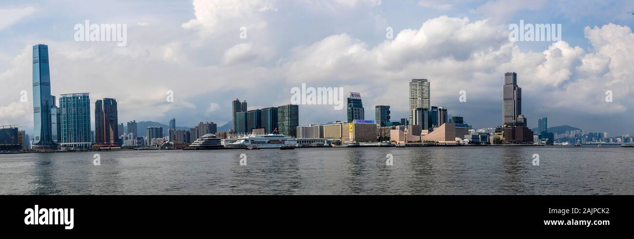 A panoramic view of Tsim Sha Tsui across the Victoria Harbour, Hong Kong Stock Photo
