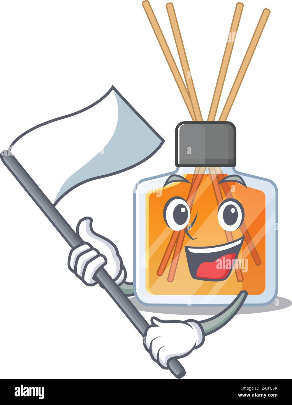 Funny air freshener sticks cartoon character style holding a standing flag Stock Vector Image