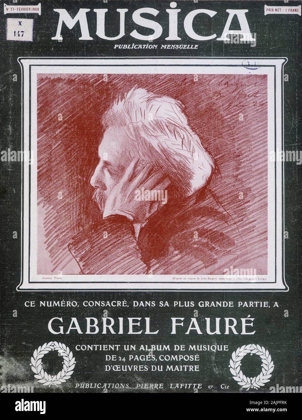 Portrait de Gabriel Faure (1845-1924), couverture de 'Musica', n¡ 77 de fevrier 1919. Stock Photo