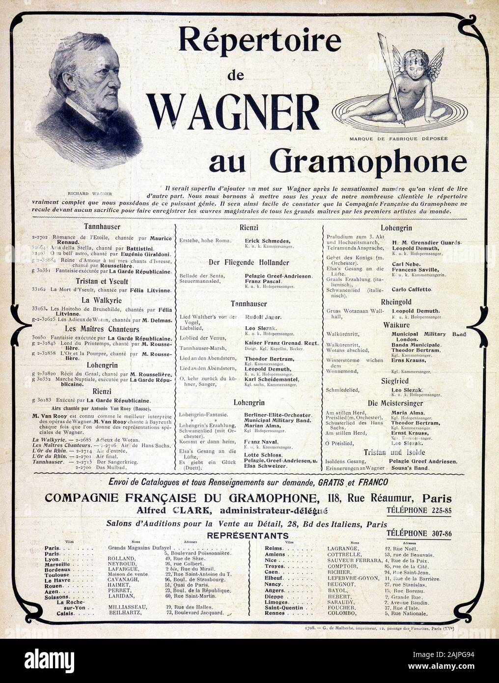 Publicite Gramophone pour le repertoire Wagner - in 'Musica', oct. 1903 Stock Photo