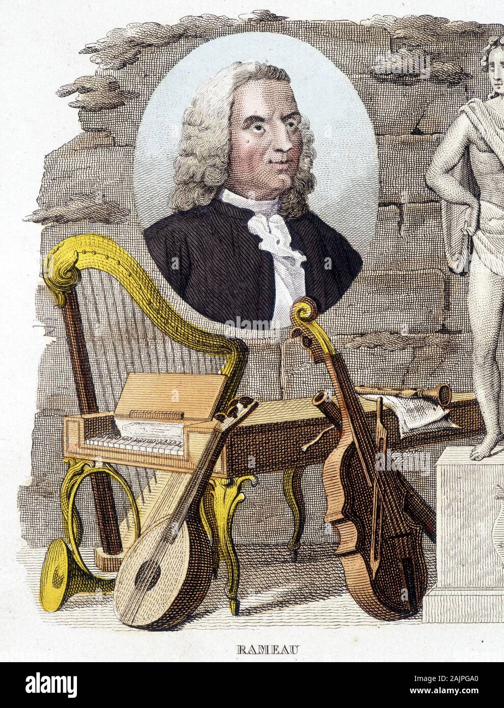 Jean Philippe (Jean-Philippe) Rameau, compositeur francais (1683-1764) - gravure, deb. XXeme siecle Stock Photo