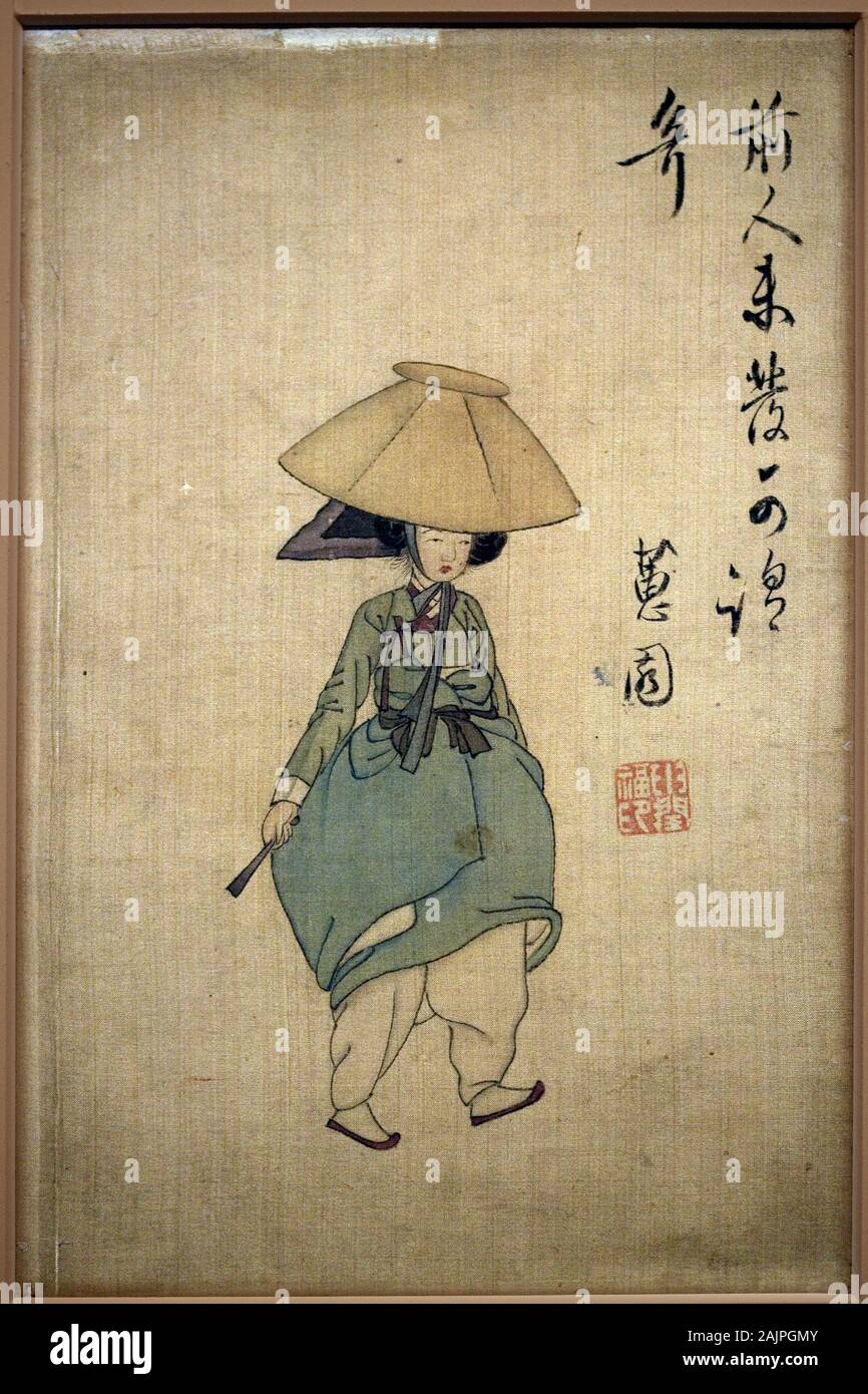 Jeune femme. Peinture de Shin Yunbok (vers 1758-1813), encre sur papier, 18e siecle, art coreen, periode Choson (Joseon). Musee National de Coree, Seo Stock Photo