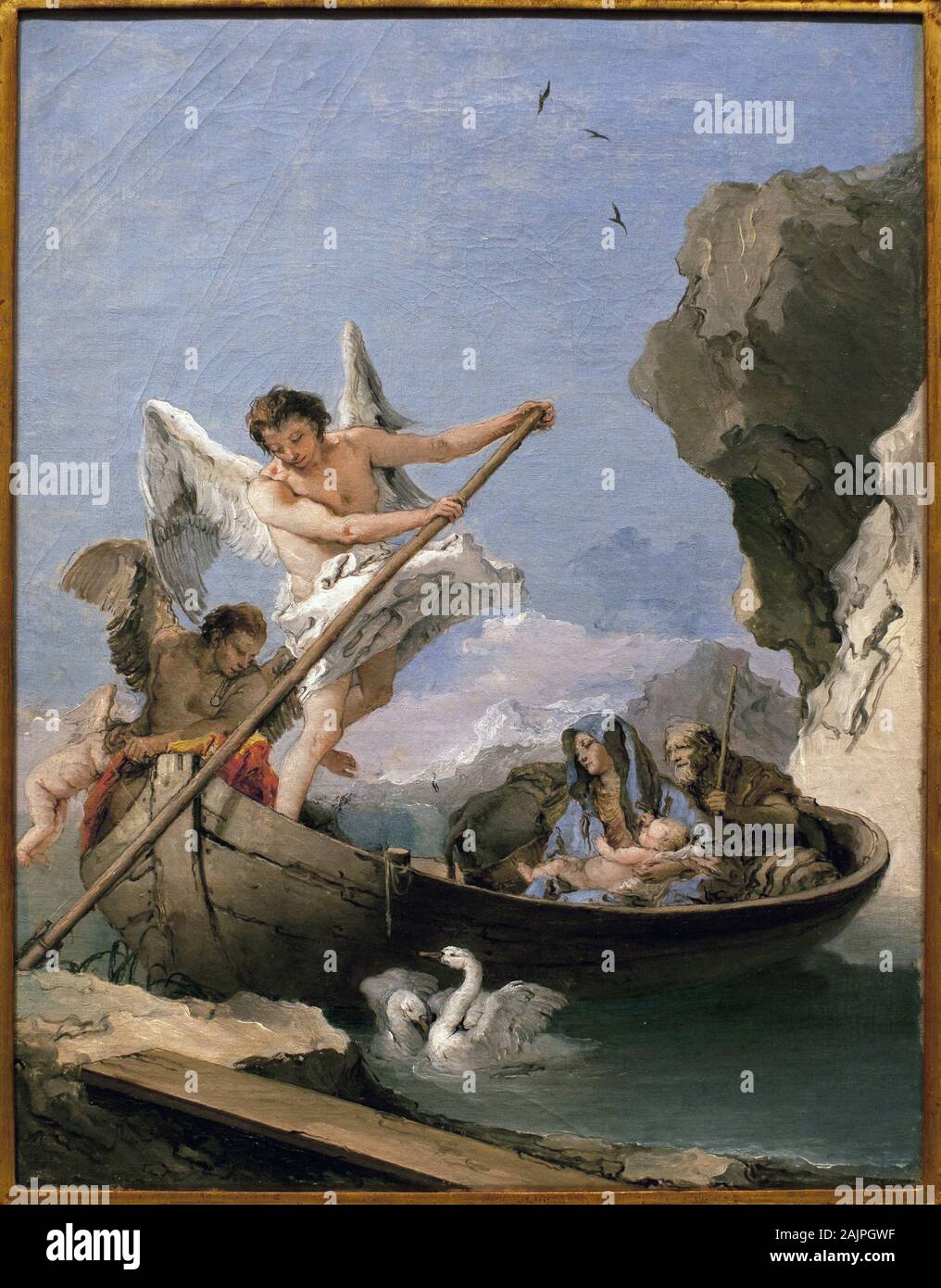 La fuite en Egypte - Peinture de Giambattista Tiepolo (1696-1770), huile sur toile, 1765-1770 (Flight into Egypt, by Giambattista Tiepolo, oil on canv Stock Photo