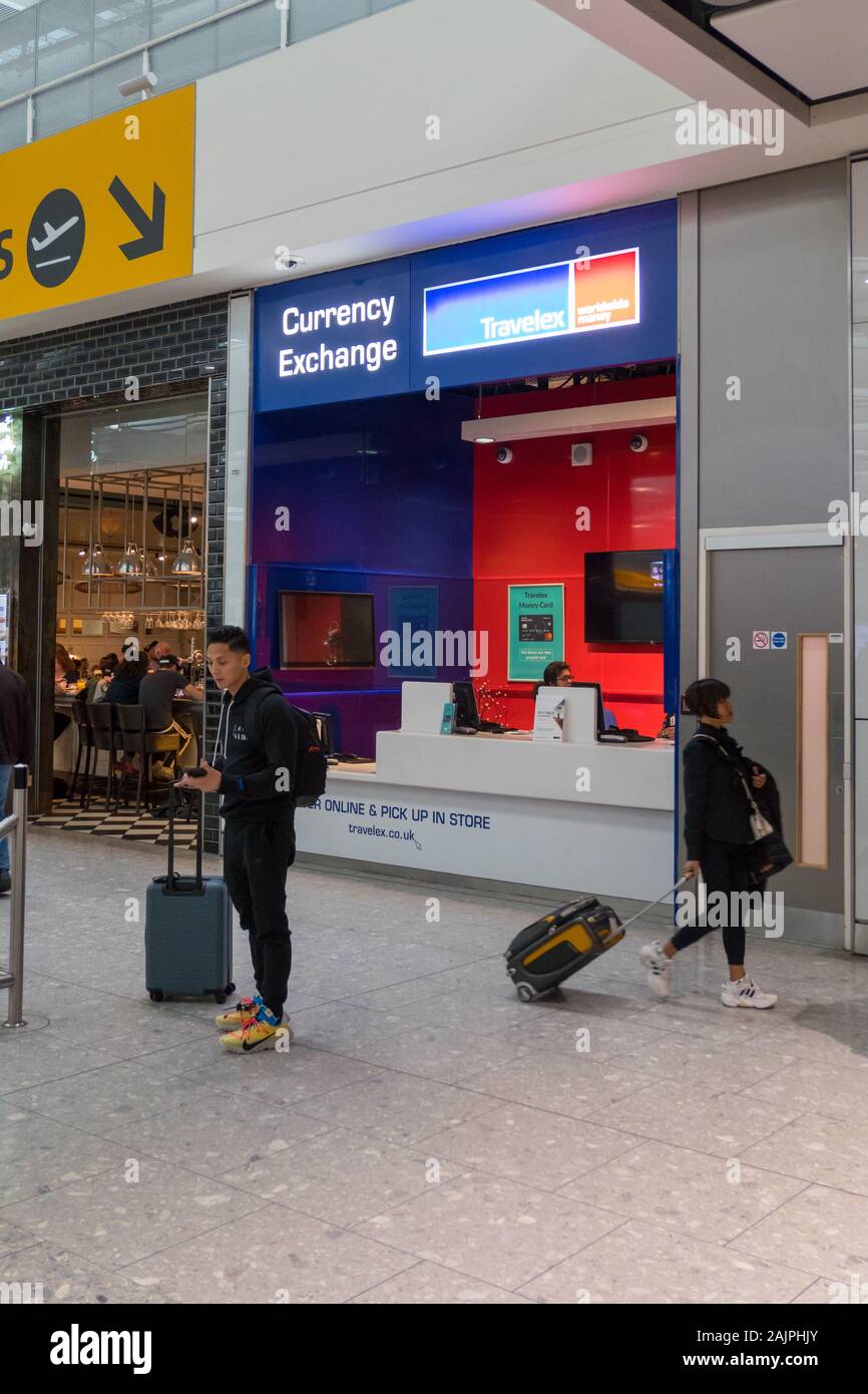 Travelex currency exchange at London Heathrow airport Stock Photo