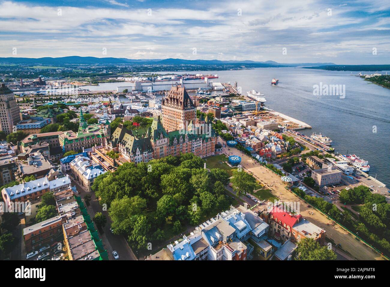 Quebec City and Old Port aerial view, Quebec, Canada. Stock Photo