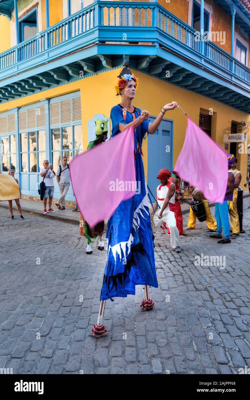 Stilt Dancers, Old Town, UNESCO World Heritage Site, Havana, Cuba Stock ...