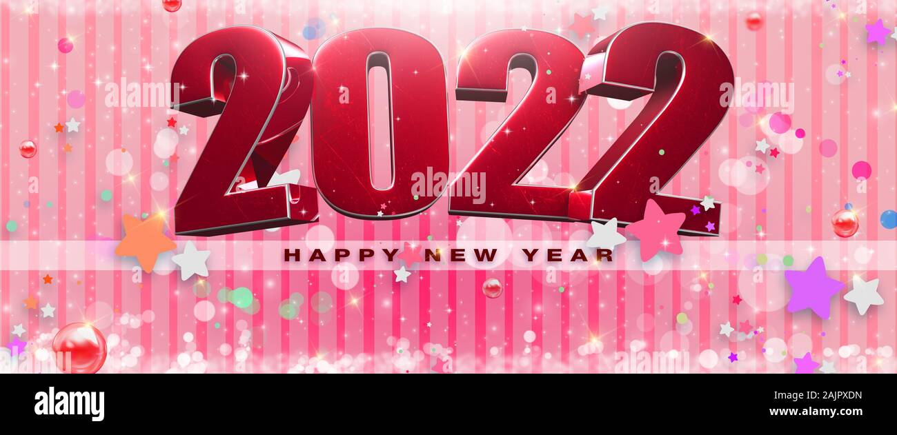 2022 Happy New Year 3d illustration red background.2020 red ...