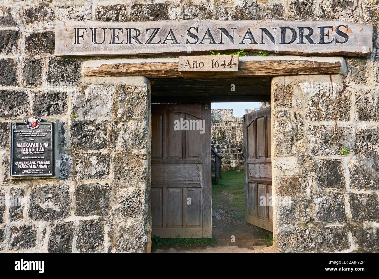 Romblon Town, Philippines: Entrance of the restored Spanish Fuerza (Fort) San Andres, which is made from coral blocks and bricks Stock Photo
