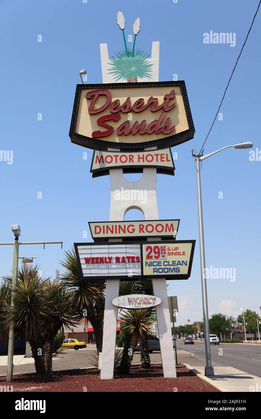 Motel, Retro Sign, Route 66, Central Avenue, Albuquerque, New Mexico, USA Stock Photo