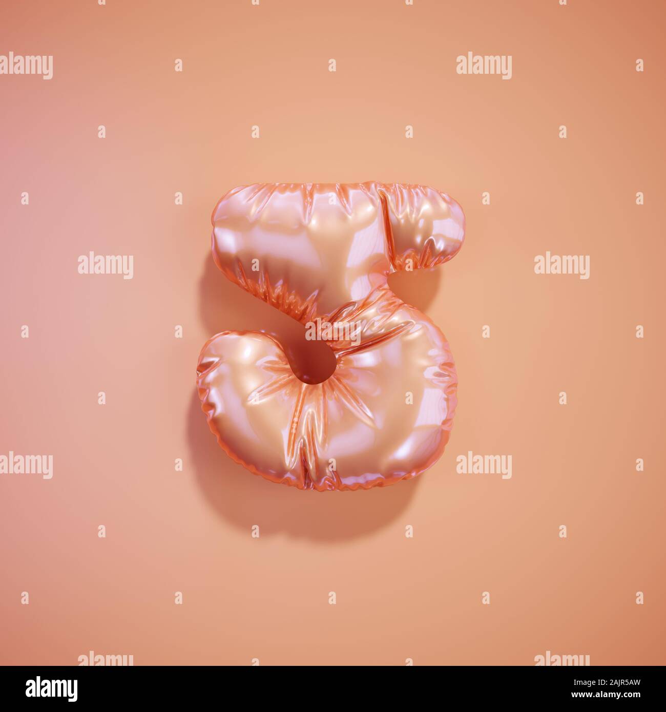 English alphabet pink balloon digit font number character 5 five on light pink background. Valentine holidays and education concept. 3d rendering illu Stock Photo