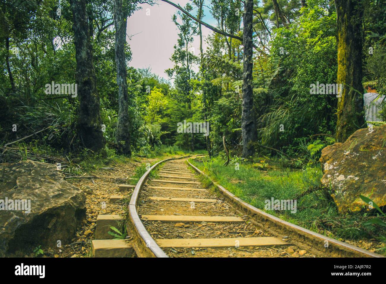 Old railway track at Karangahake Gorge on the North Island of New Zealand Stock Photo