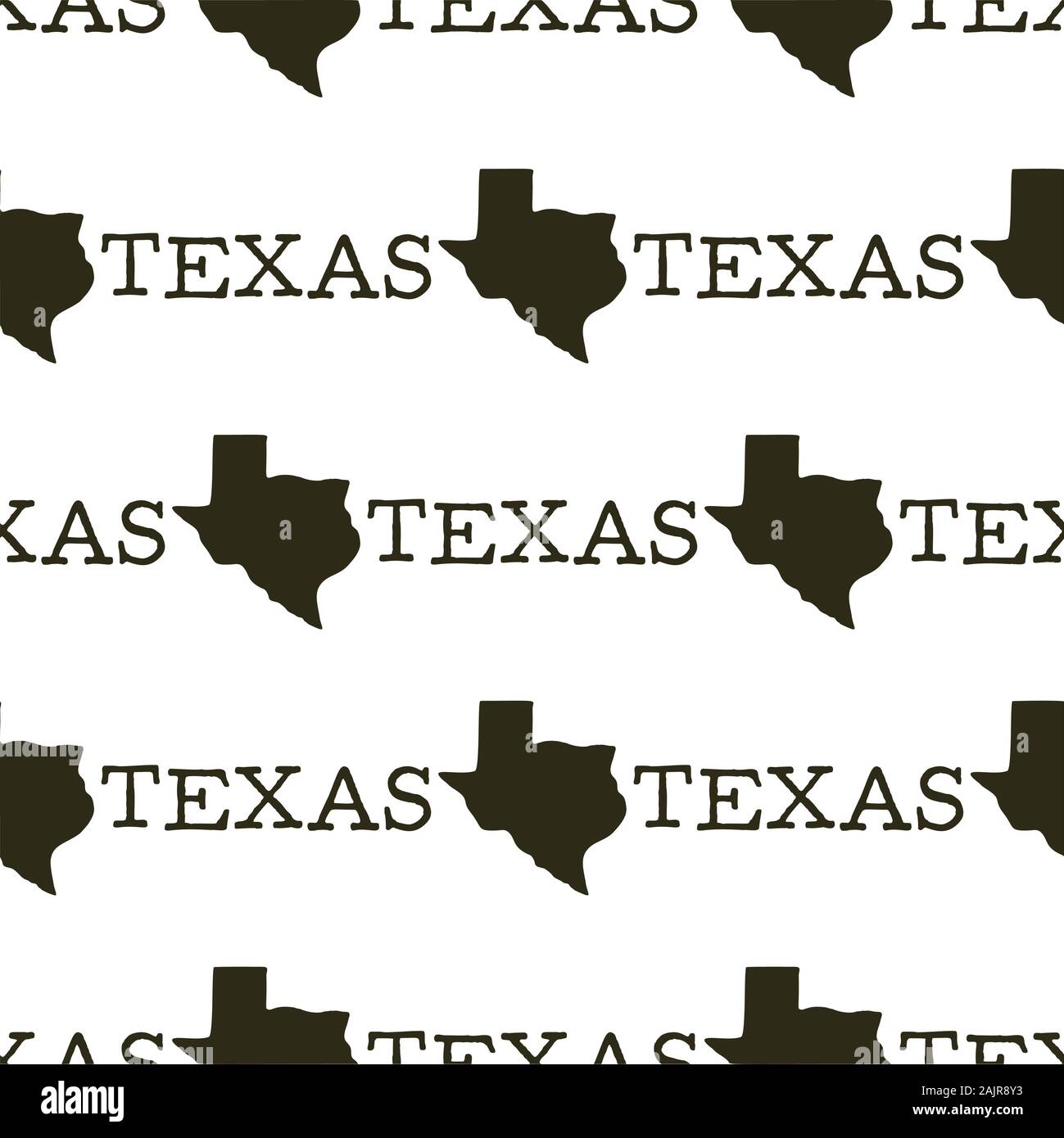 Texas pattern with silhouette texas shapes and text. Vintage hand drawn