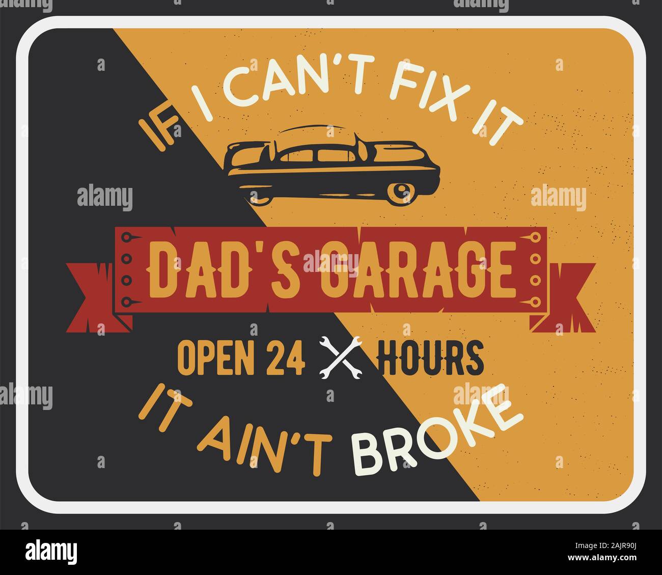 Garage poster print with slogan. Typography for t cards - dads garage. Retro vintage car service brochure design Stock Photo