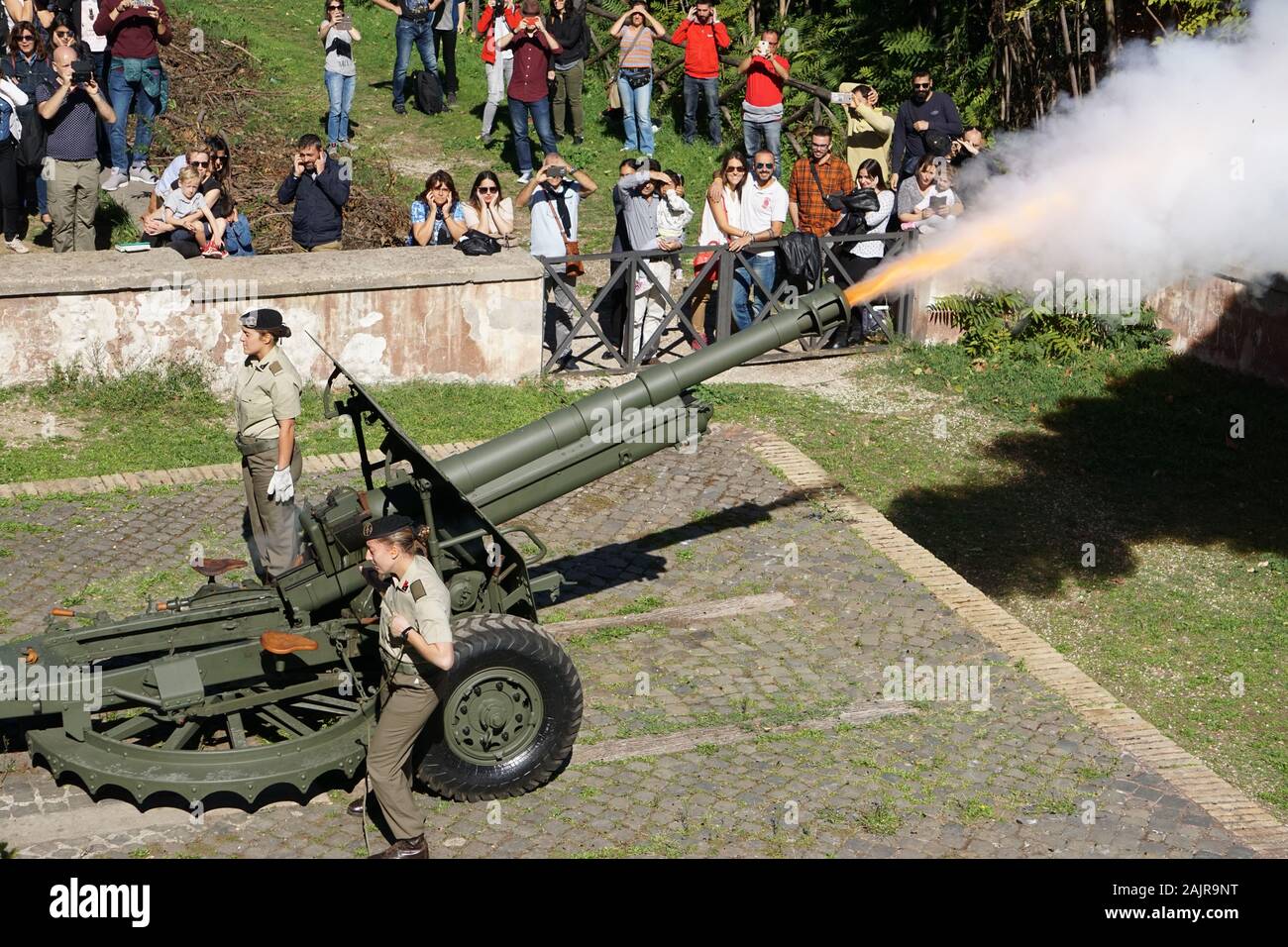 ROME, ITALY - OCTOBER 10, 2017: the traditional cannon shot of midday on the Gianicolo hill in Rome, Italy Stock Photo