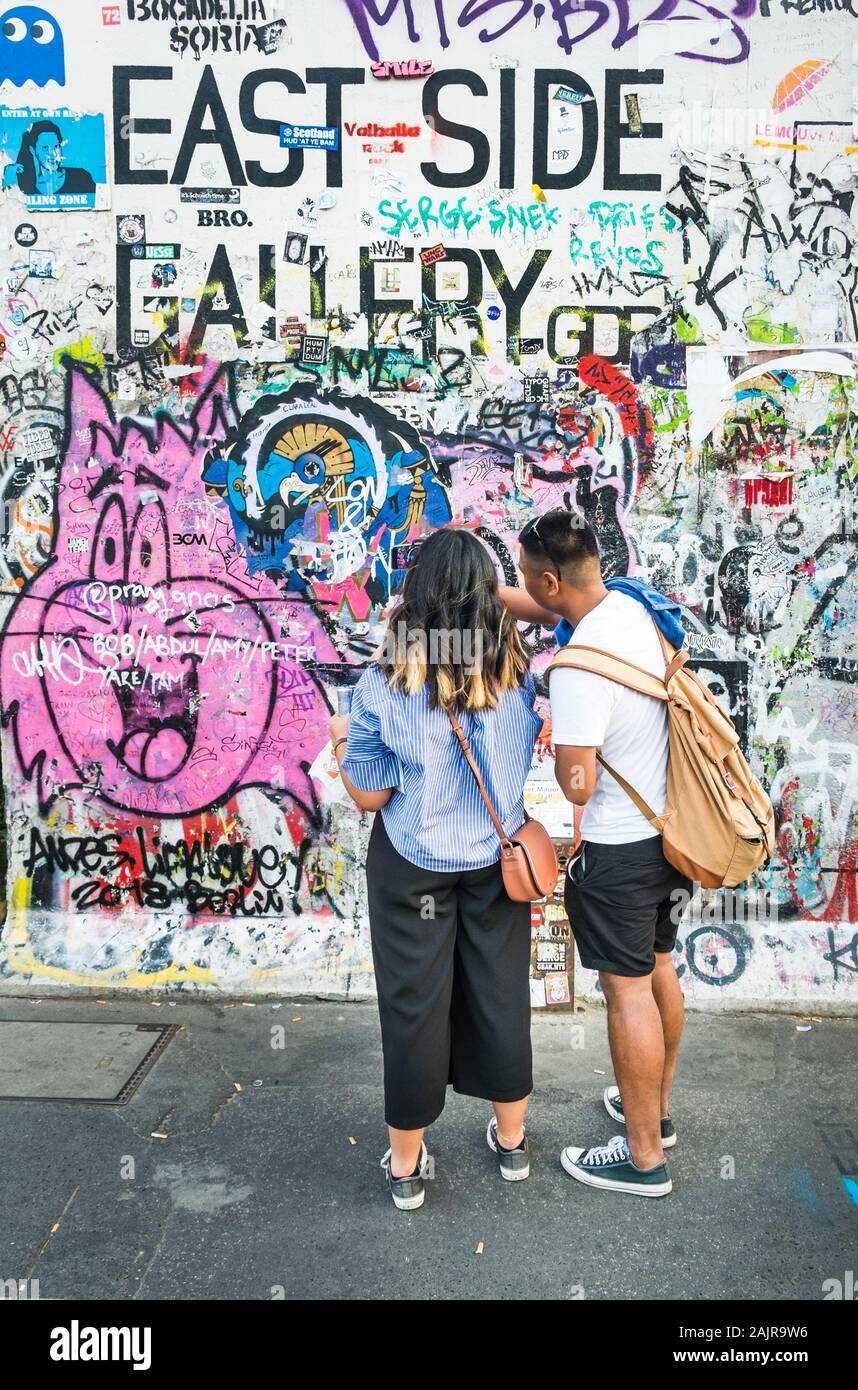 visitors at east side gallery, Stock Photo