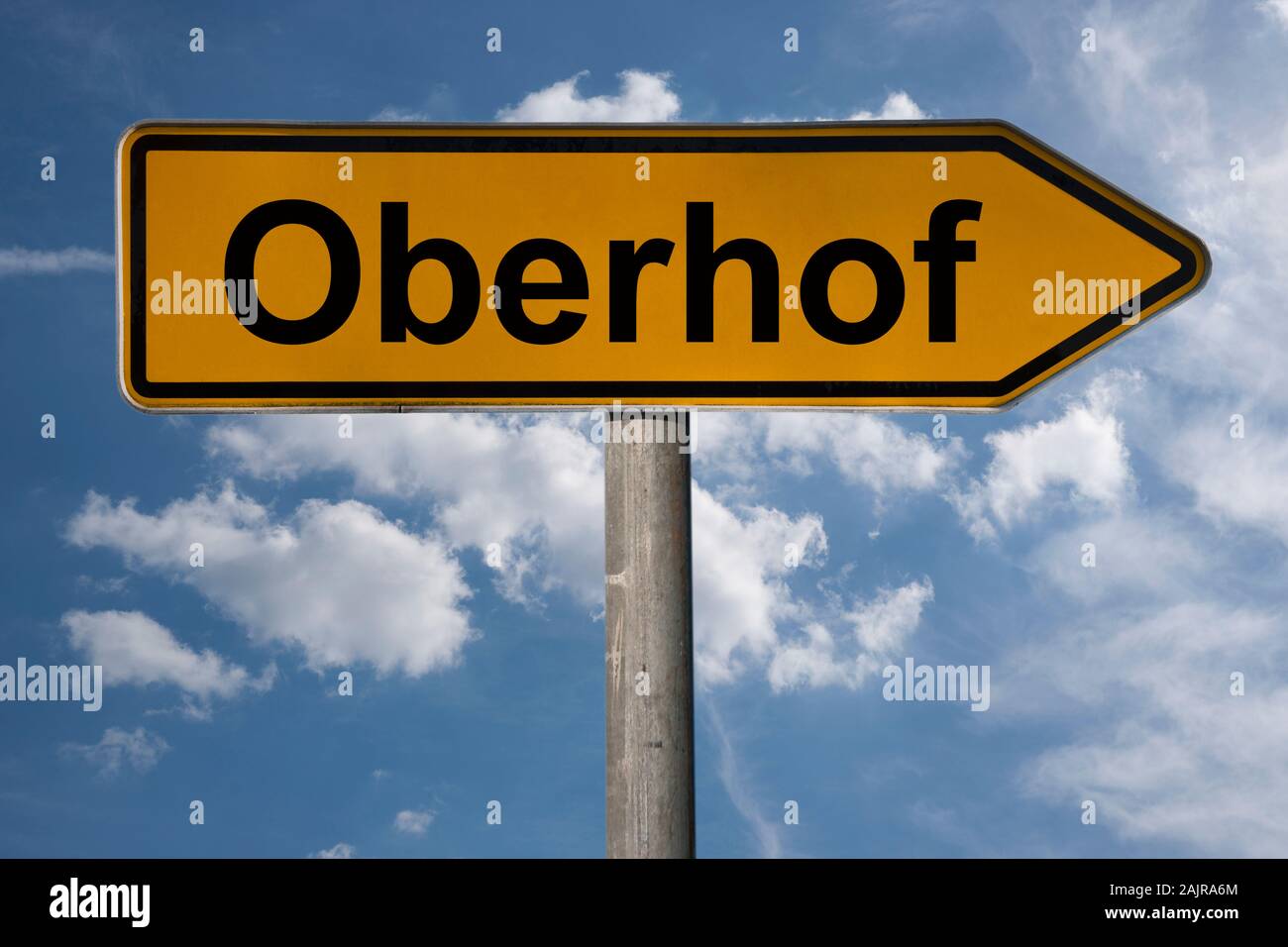 Detail photo of a signpost with the inscription Oberhof, Thuringia, Germany, Europe Stock Photo