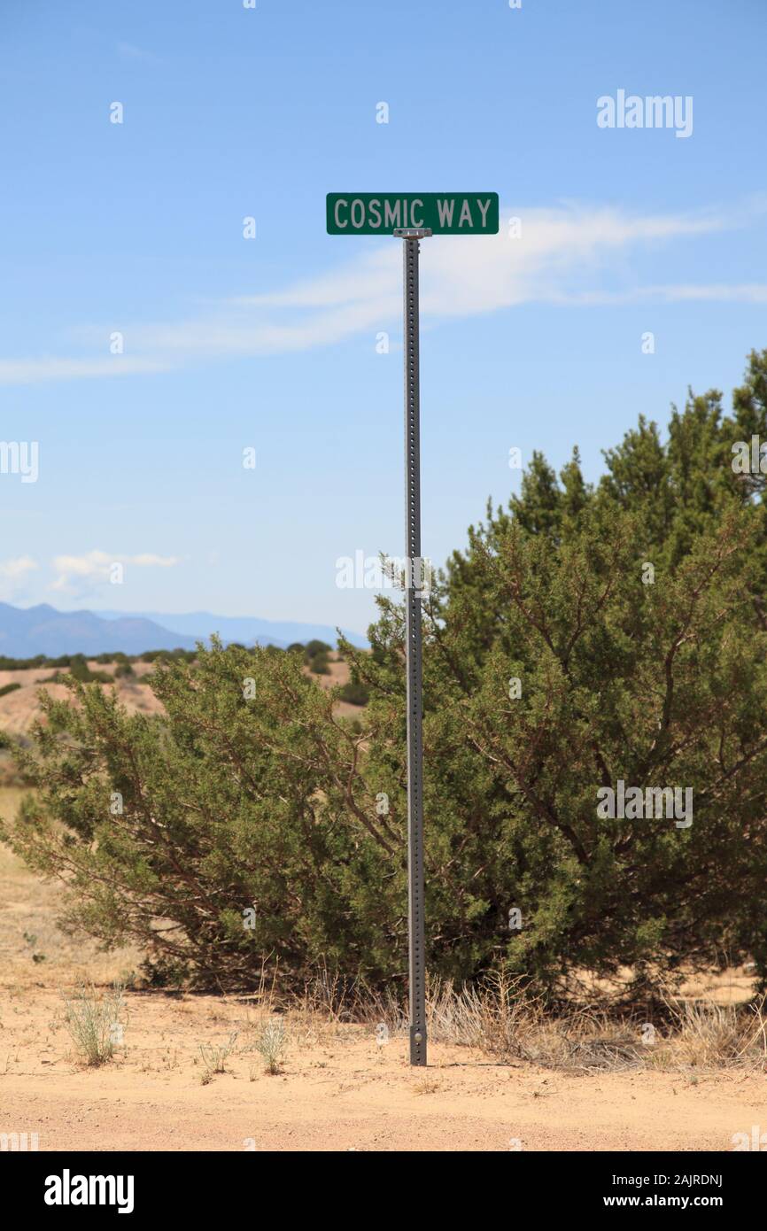 Cosmic Way, Residential Street Sign, Lamy, Santa Fe County, New Mexico, USA Stock Photo