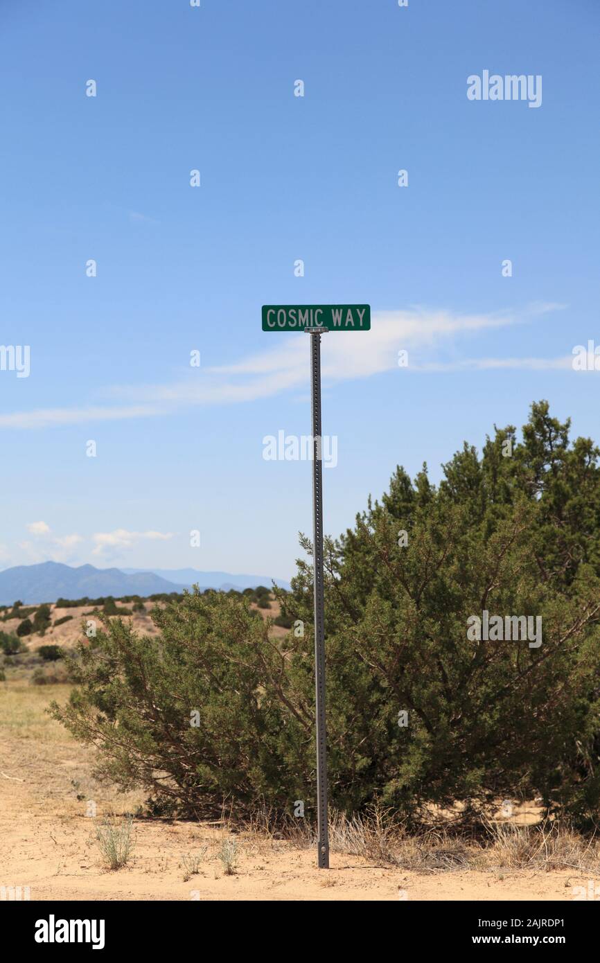 Cosmic Way, Residential Street Sign, Lamy, Santa Fe County, New Mexico, USA Stock Photo