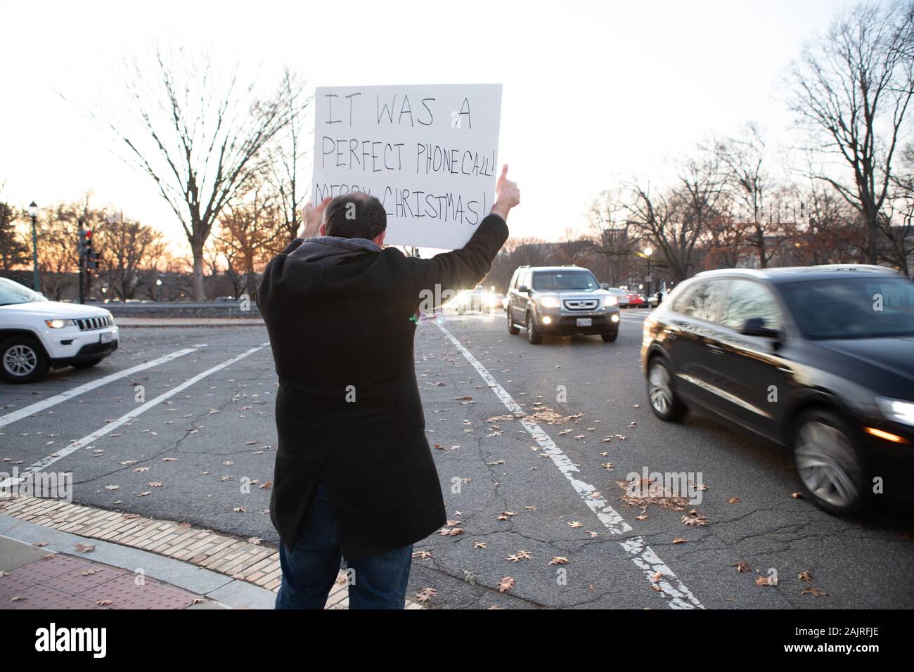 Trump supporter outside the US Capitol during the Trump Impeachment Stock Photo
