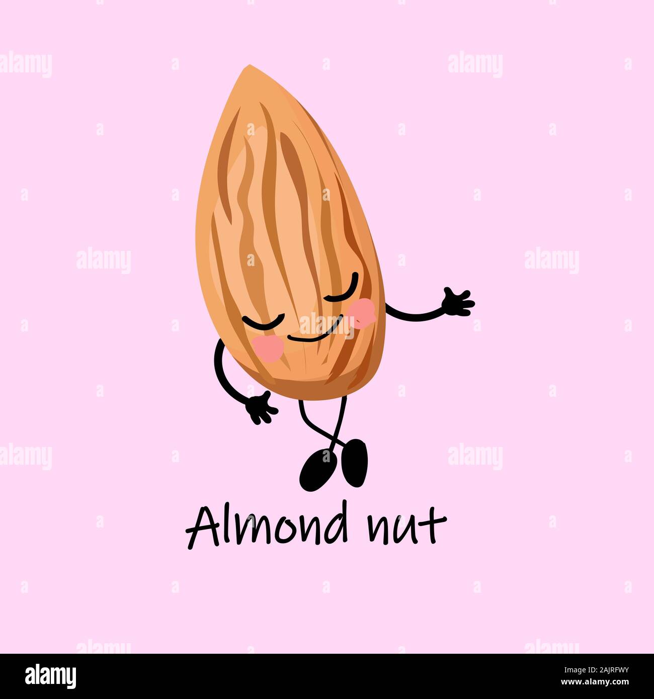 Walnut almond character with arms and legs. Children's card for studying nuts Stock Photo Alamy