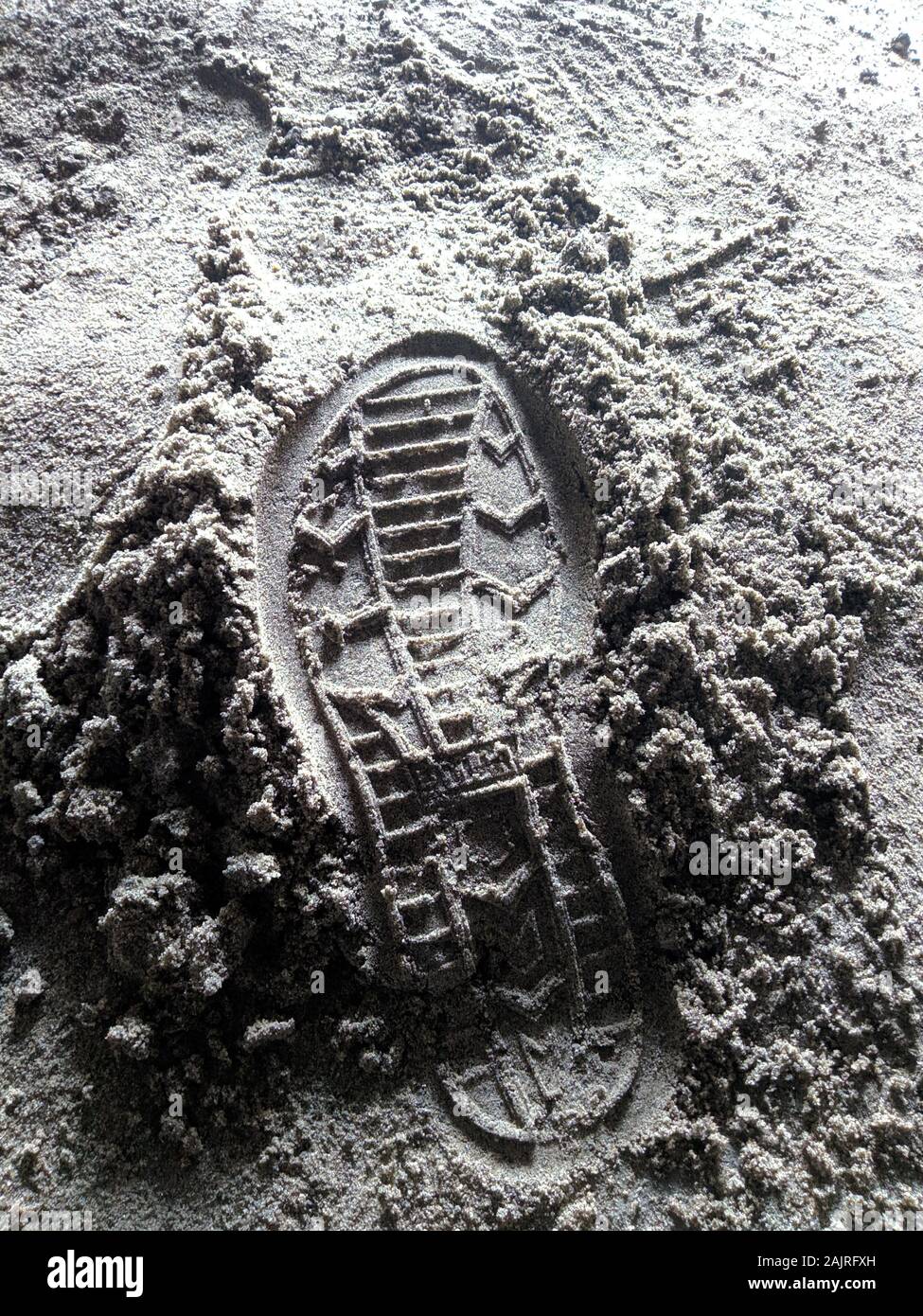 footprint of shoe of construction worker at the construction site Stock