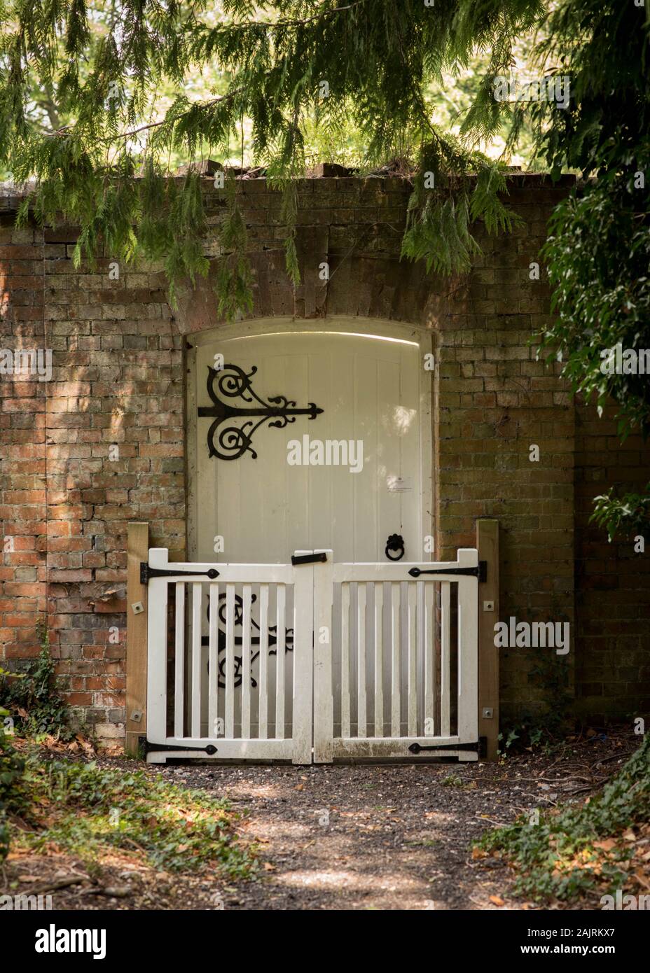 Original gated entrance to the kitchen garden at Oakley Hall Country House Hotel in Hampshire - 2017 Stock Photo