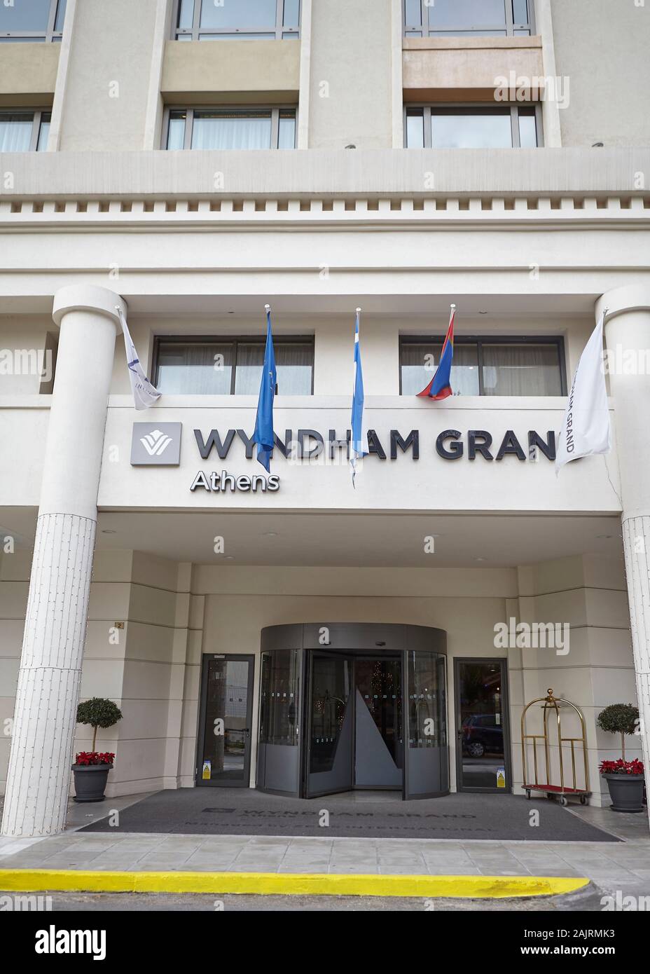 Wyndham grand hotel entrance at metaxourgeio Athens Greece Stock Photo