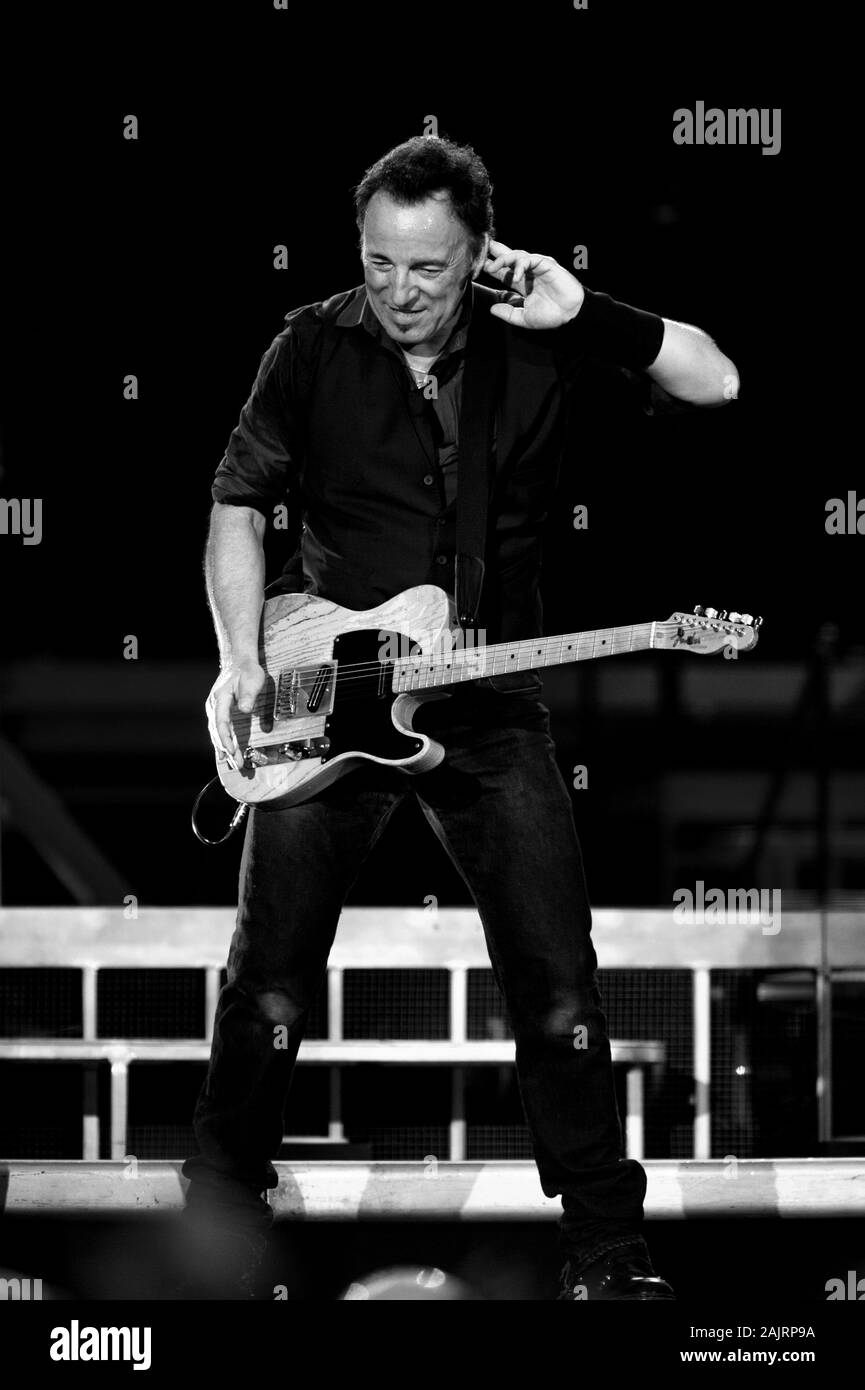 Milan Italy, 07 June 2012,  live concert of Bruce Springsteen & The E-Street Band at the San Siro Stadium: The singer Bruce Springsteen during the concert Stock Photo