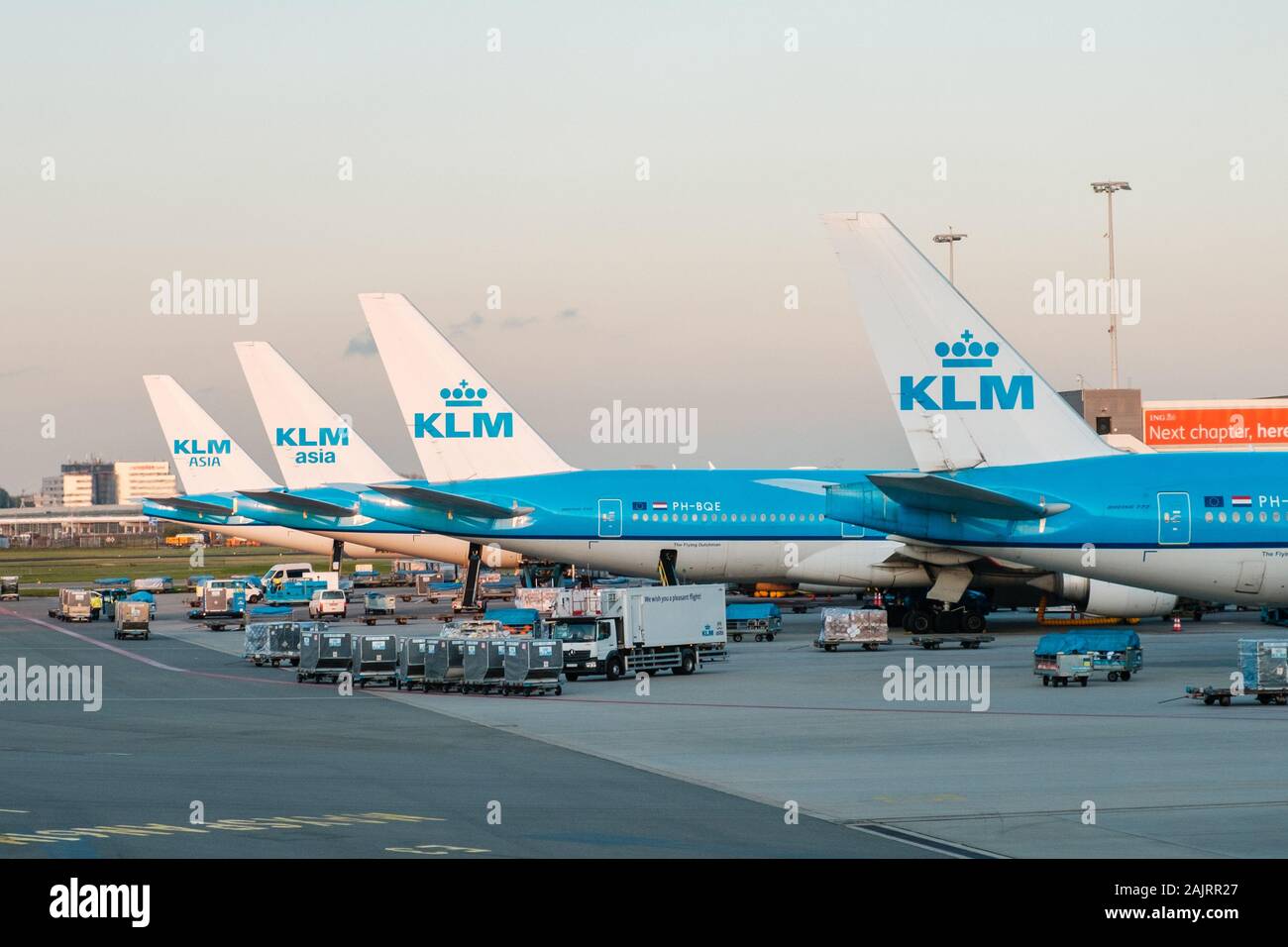 Amsterdam, Netherland - December, 2019: KLM Airline airplanes on airport in Amsterdam Stock Photo
