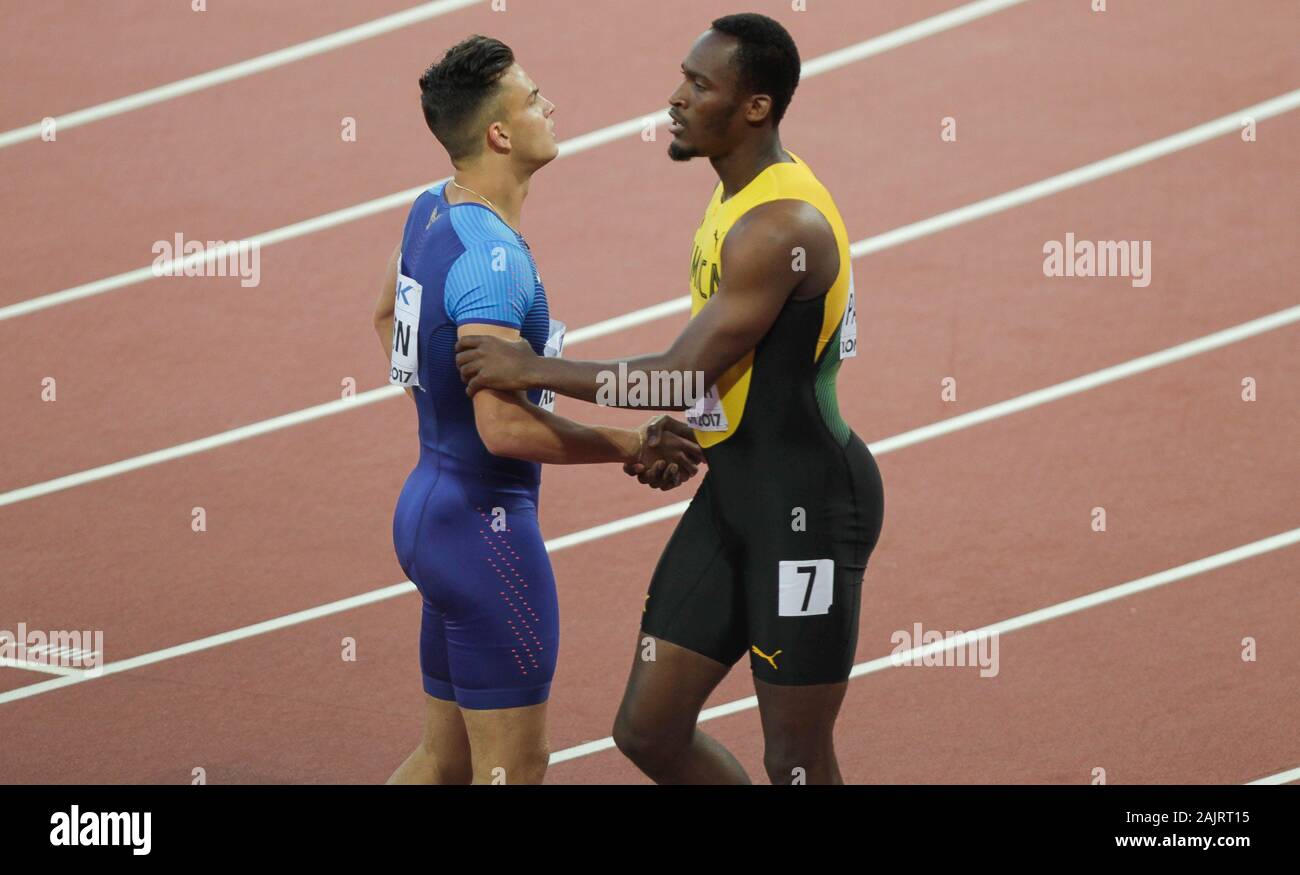 Devon Allen (USA) and Hansle Parchment (Jamaique) during the 2eme Heats