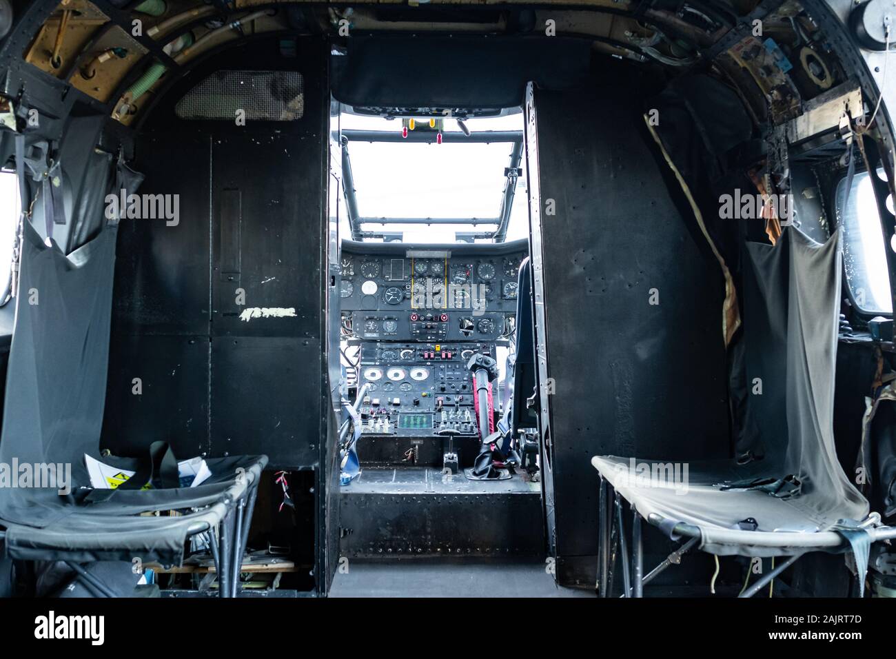 Interior of a Puma SA-330 XW241 helicopter or aircraft showing the cockpit  and cabin with seats Stock Photo - Alamy