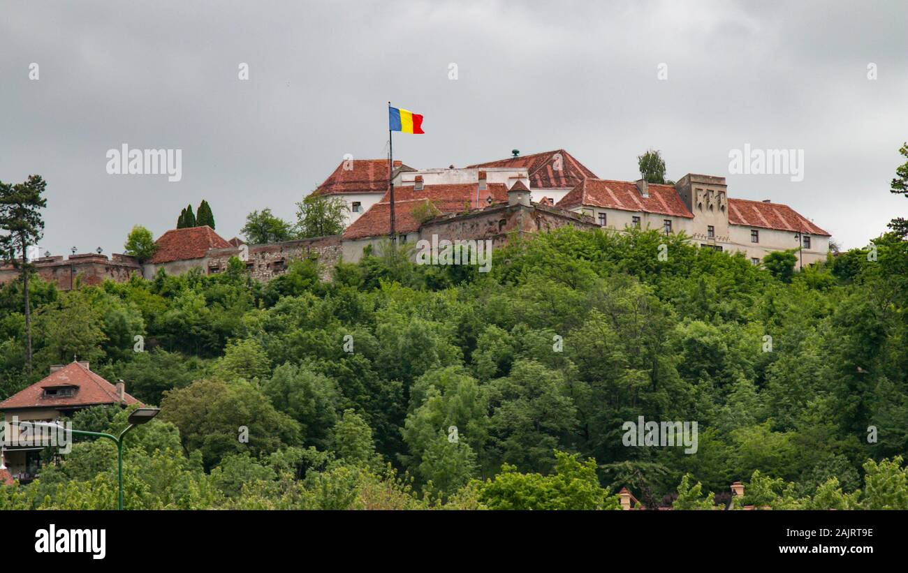 Defense castle 'Cetatuia de pe Straja' from Carpathians mountains in Romania, Europe Stock Photo